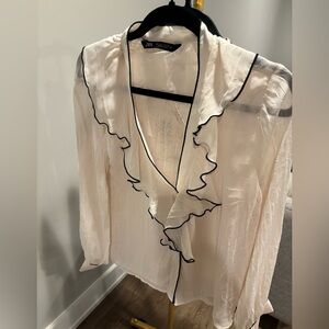 Zara Cream Blouse with Black Trim